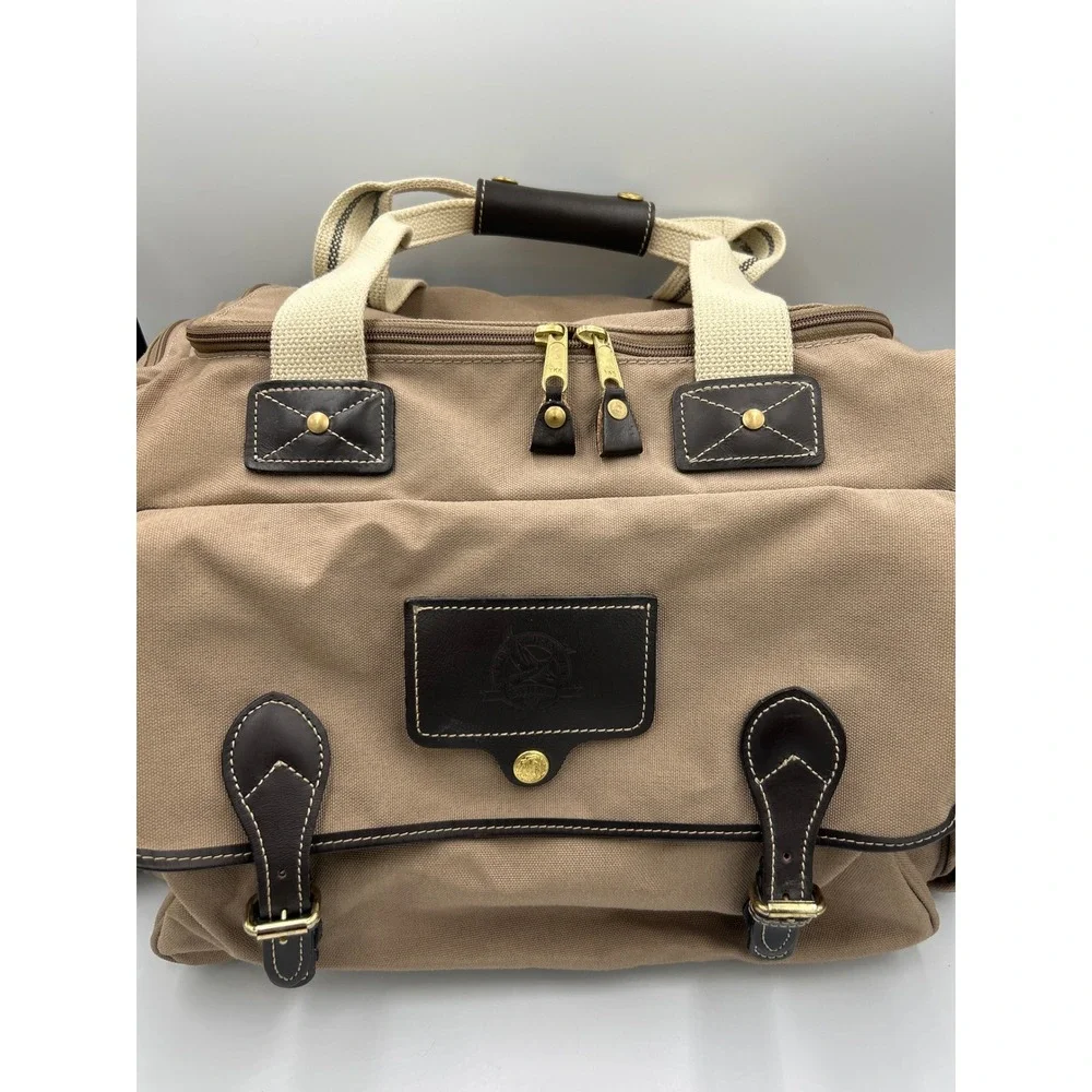 Eddie Bauer Ford Collaboration Tan Canvas Leather Duffel Bag Weekender Travel